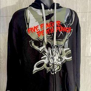 FIVE FINGER DEATH PUNCH Hoodie Jacket BLACK Metal Embroidered RARE Mens 2XL 2011